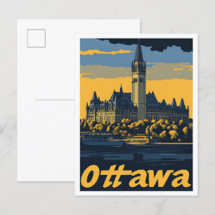 Ottawa Canada Art Vintage Travel Illustration Postkarte