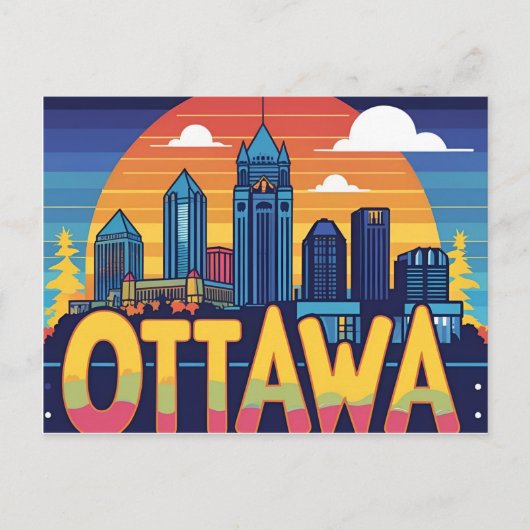Ottawa Canada Skyline - Bold Retro Sunset Cityscap Postkarte (Vorderseite)