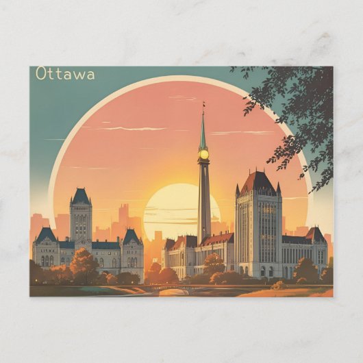 Ottawa Canada Skyline - Bold Retro Sunset Cityscap Postkarte (Vorderseite)