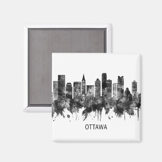 Ottawa Canada Skyline BW Magnet (Vorderseite/Rückseite)