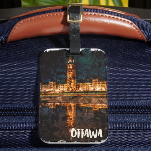 Ottawa Kanada Nachts Wasserfarbe Gepäckanhänger (Vorderseite Insitu 2)