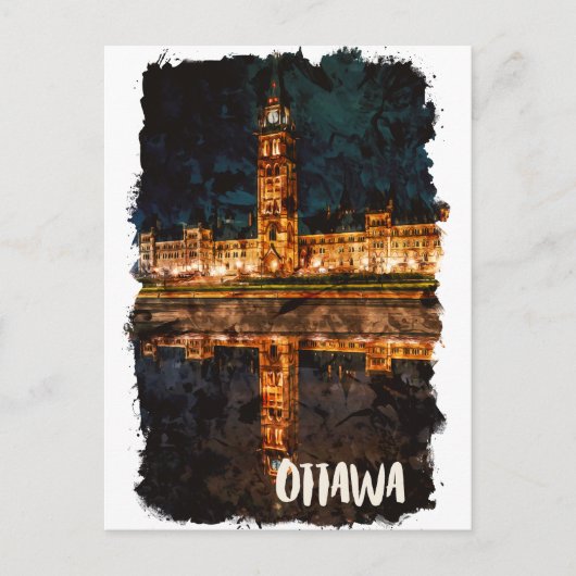 Ottawa Kanada Nachts Wasserfarbe Postkarte (Vorderseite)