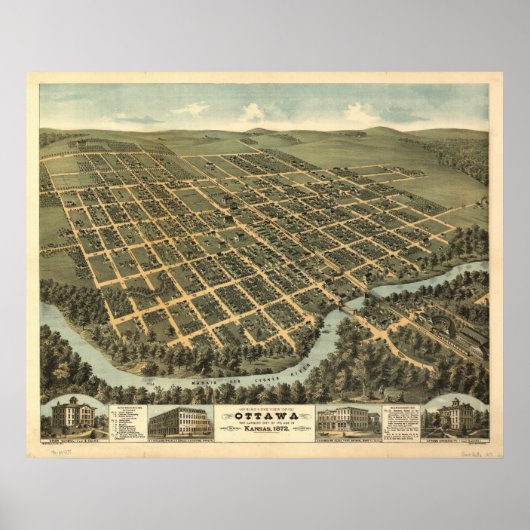 Ottawa Kansas 1872 Panoramakarte Poster (Vorne)