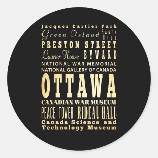 Ottawa Stadt Kanada Typografie Kunst Runder Aufkleber (Vorderseite)