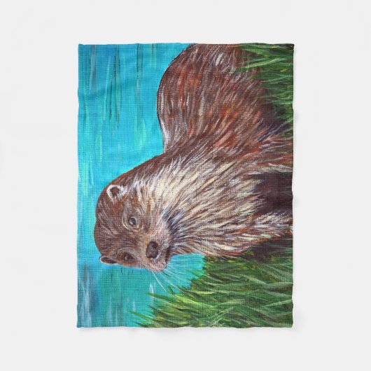 Otter an einem Fluss Malerei Fleecedecke (Vorderseite)
