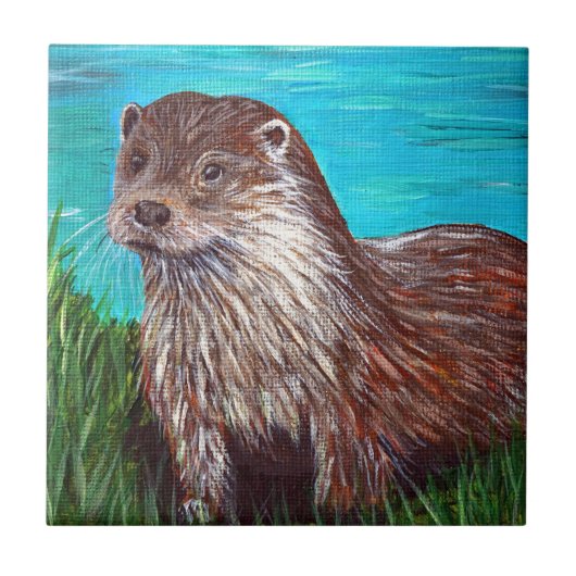 Otter an einem Fluss Malerei Fliese (Vorderseite)