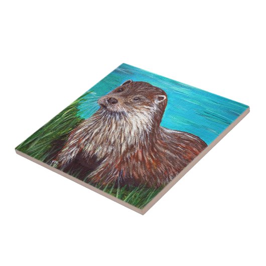 Otter an einem Fluss Malerei Fliese (Seite)