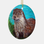 Otter an einem Fluss Malerei Keramik Ornament (Rechts)