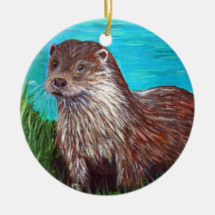 Otter an einem Fluss Malerei Keramik Ornament
