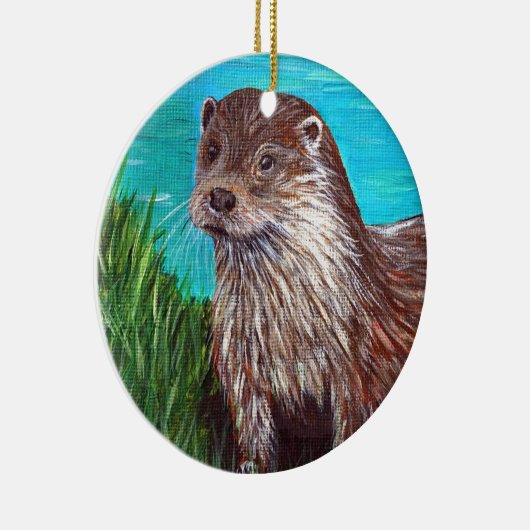 Otter an einem Fluss Malerei Keramik Ornament (Rechts)