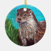 Otter an einem Fluss Malerei Keramik Ornament (Vorne)