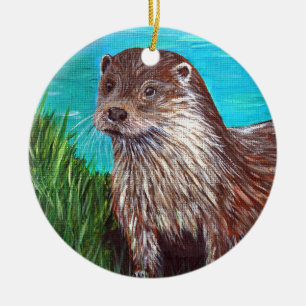 Otter an einem Fluss Malerei Keramik Ornament