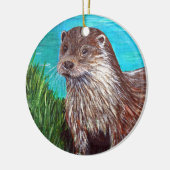 Otter an einem Fluss Malerei Keramik Ornament (Links)