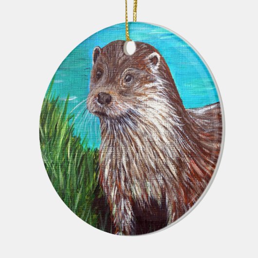 Otter an einem Fluss Malerei Keramik Ornament (Links)