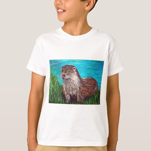 Otter an einem Fluss Malerei T-Shirt (Vorderseite)