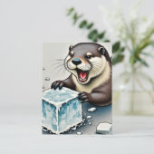 Otter and Ice Postkarte (Stehend Vorderseite)
