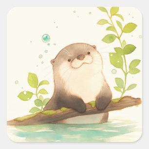 Otter auf dem Treibholz-Traum Quadratischer Aufkleber