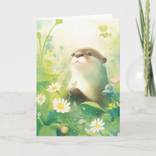 Otter auf der blühenden Wiese Karte (Vorderseite)