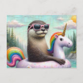 Otter auf einem Einhornfloß Postkarte (Vorderseite)