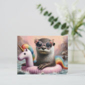Otter auf einem rosa Einhornfloß Postkarte (Stehend Vorderseite)