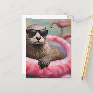 Otter auf einem rosa Float Postkarte