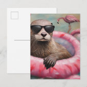 Otter auf einem rosa Float Postkarte (Vorne/Hinten)