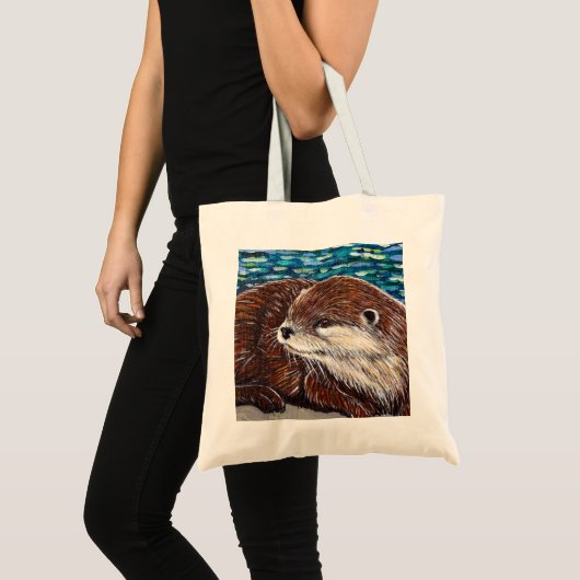 Otter auf einer Rockmalerei Tragetasche (Vorderseite (Produkt))