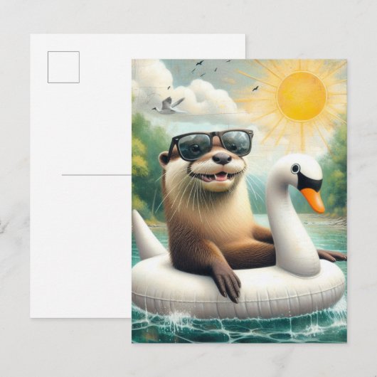 Otter auf einer Swan Float Postkarte (Vorne/Hinten)