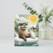 Otter auf einer Swan Float Postkarte (Stehend Vorderseite)