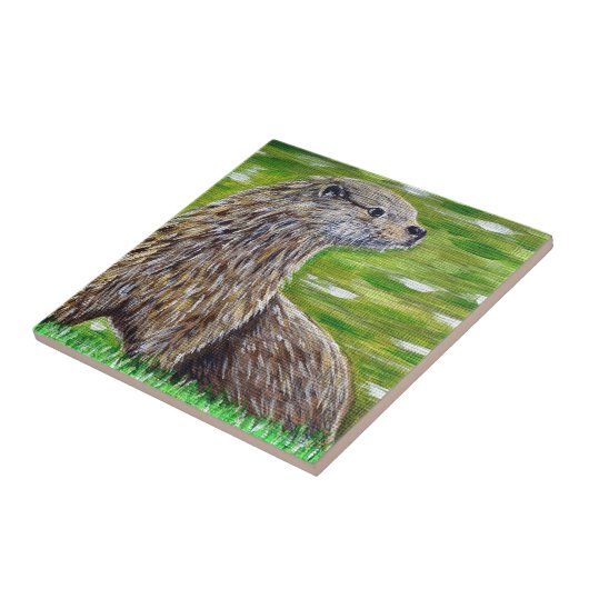 Otter auf einer Ufermalerei Fliese (Seite)