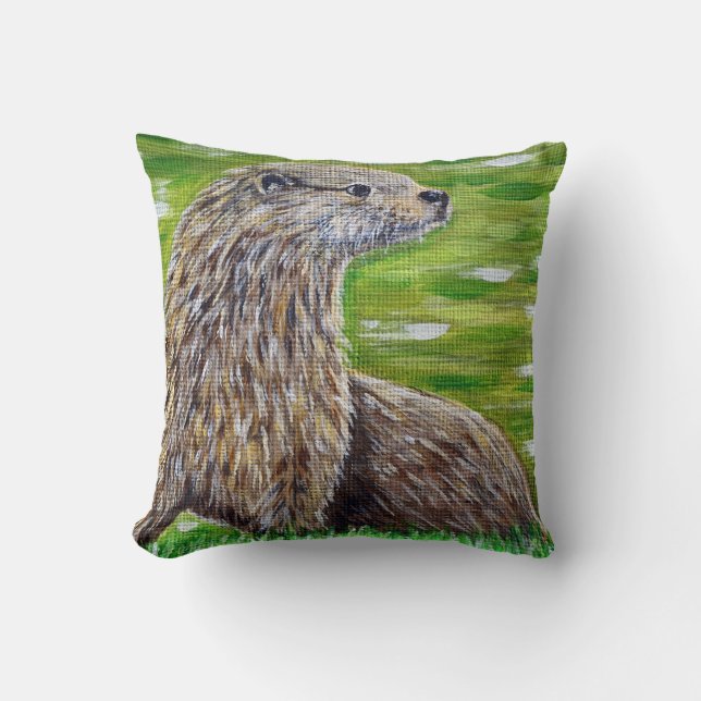 Otter auf einer Ufermalerei Kissen (Vorderseite)