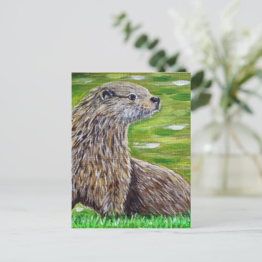 Otter auf einer Ufermalerei Postkarte (Stehend Vorderseite)