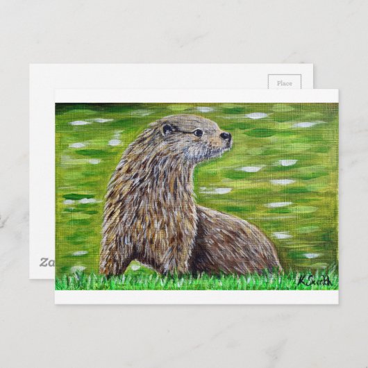 Otter auf einer Ufermalerei Postkarte (Vorne/Hinten)