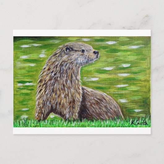 Otter auf einer Ufermalerei Postkarte (Vorderseite)