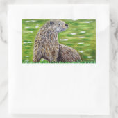 Otter auf einer Ufermalerei Rechteckiger Aufkleber (Tasche)