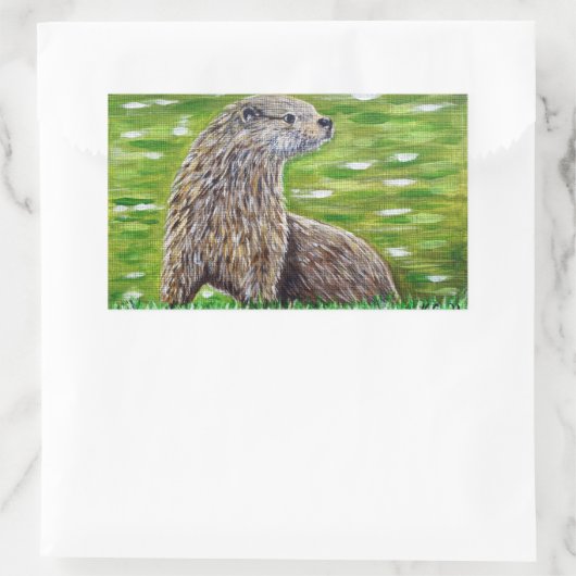 Otter auf einer Ufermalerei Rechteckiger Aufkleber (Tasche)