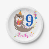 Otter Birthday Girl Party Bunte Balloons Thema Pappteller (Vorderseite)