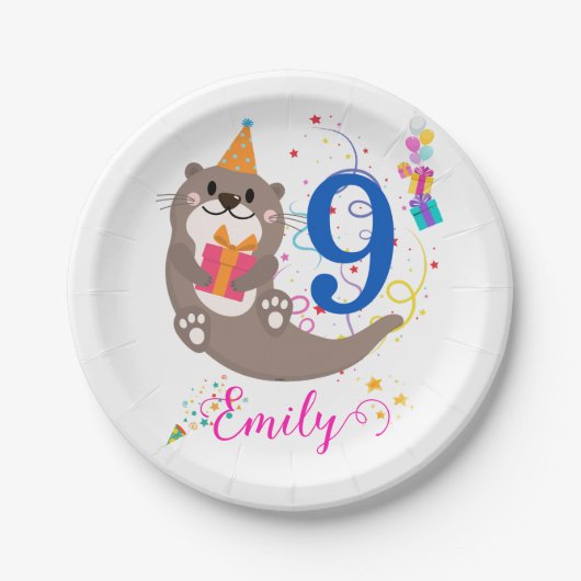 Otter Birthday Girl Party Bunte Balloons Thema Pappteller (Vorderseite)