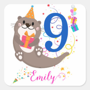 Otter Birthday Girl Party Bunte Balloons Thema Quadratischer Aufkleber