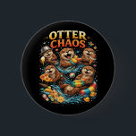 Otter Chaos Button<br><div class="desc">A playful illustration of mischievous otters splashing in water while enjoying snacks,  toys,  and summer fun in a burst of joyful chaos.</div>
