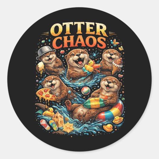 Otter Chaos Runder Aufkleber (Vorderseite)