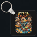 Otter Chaos Schlüsselanhänger<br><div class="desc">A playful illustration of mischievous otters splashing in water while enjoying snacks,  toys,  and summer fun in a burst of joyful chaos.</div>