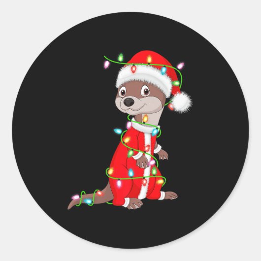 Otter Christmas Lights Santa Costume Cute Animal X Runder Aufkleber (Vorderseite)