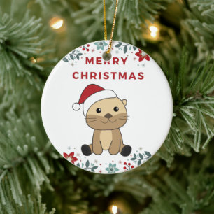 Otter Christmas Snow Winter Animals Otter Ceramic Keramik Ornament