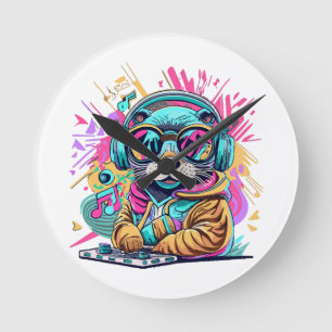 Otter DJ 90er Vibes Runde Wanduhr