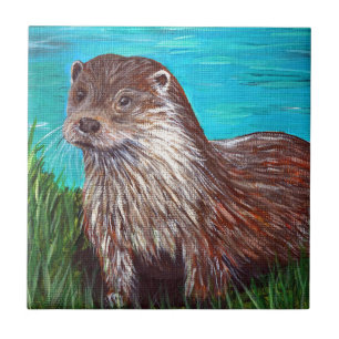 Otter durch eine Fluss-Malerei Fliese