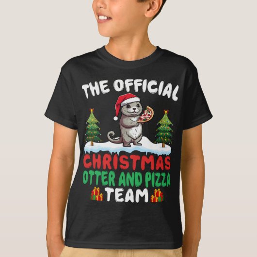 Otter Eating Zza Santa Hat Xmas Light Christmas T-Shirt (Vorderseite)