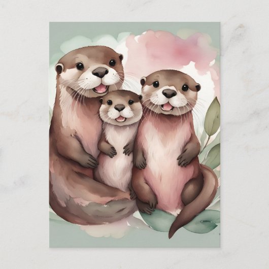 Otter-Eltern und Kind Postkarte (Vorderseite)