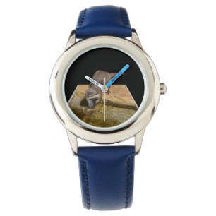 Otter essen leckere Fische Kinder Blaues Leder Beo Armbanduhr