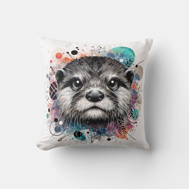 Otter Face Colorful Art Kissen (Vorderseite)